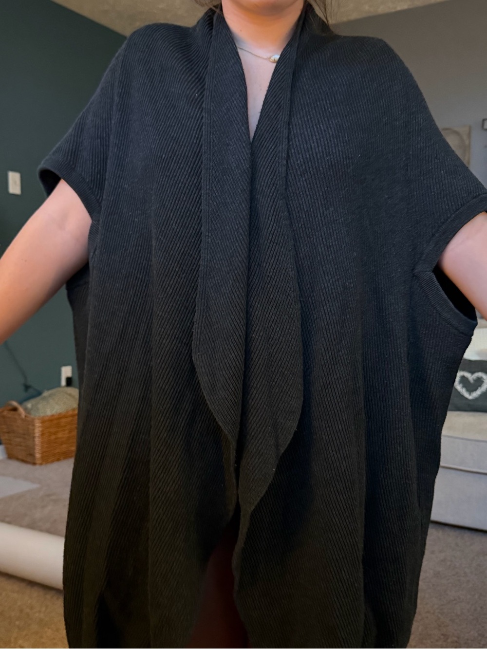 One size - Athleta Shrug - Black Open-Front Knit Draped Jacket - Women